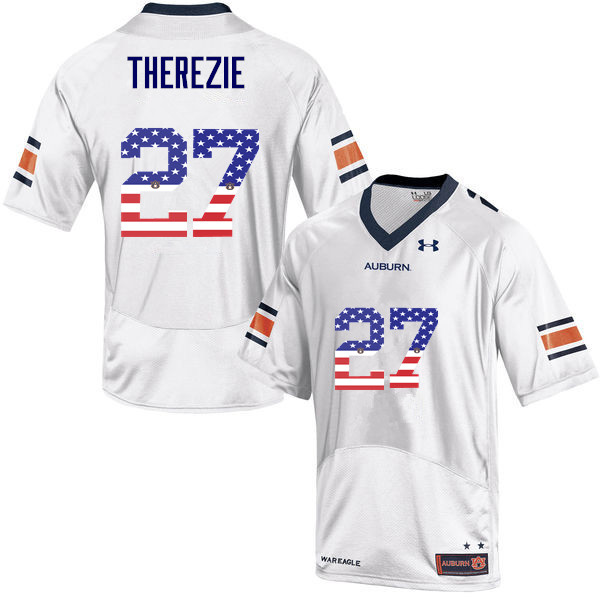 Men #27 Robenson Therezie Auburn Tigers USA Flag Fashion College Football Jerseys-White